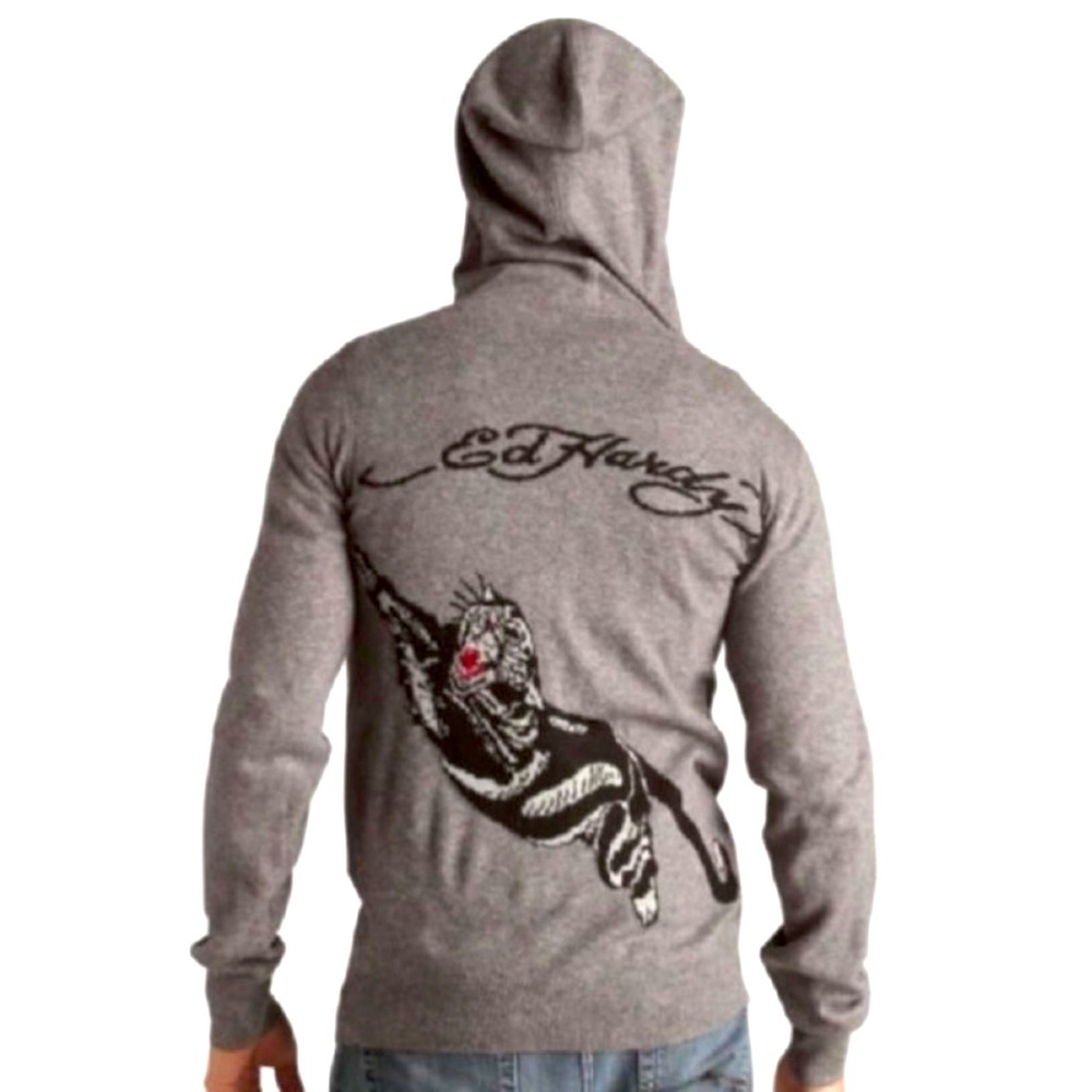 Vintage Ed Hardy Tiger Y2K Big Logo Hooded Sweater - Size Large